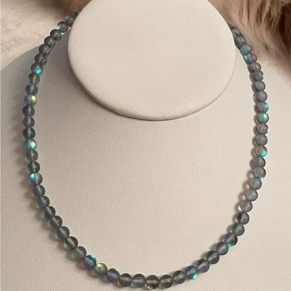 Rainbow Moonstone Pearl 14K Yellow Gold Clasp Strand Necklace